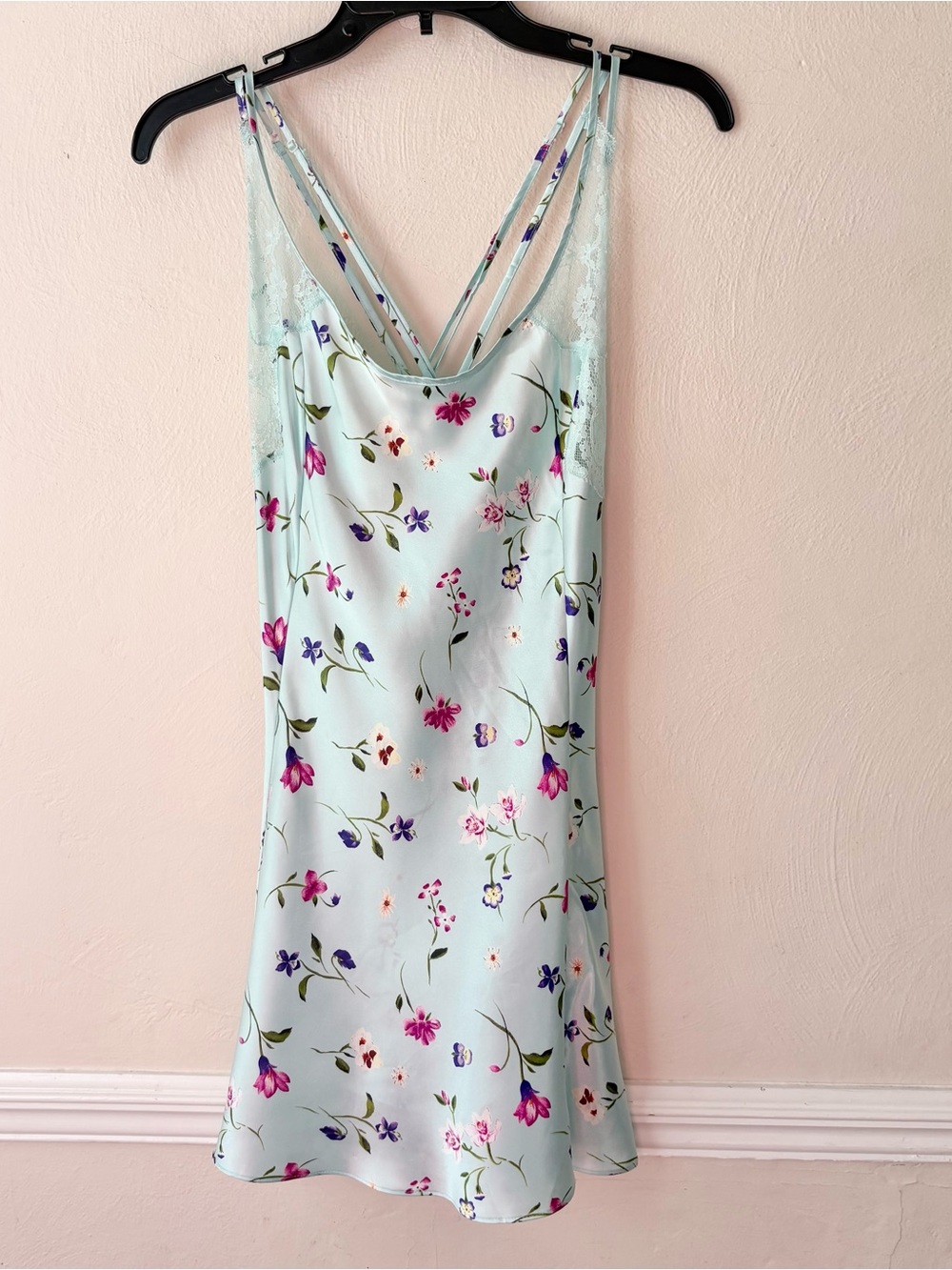Vintage Victoria’s Secret Light‎ Blue Floral Slip Dress Short Gown